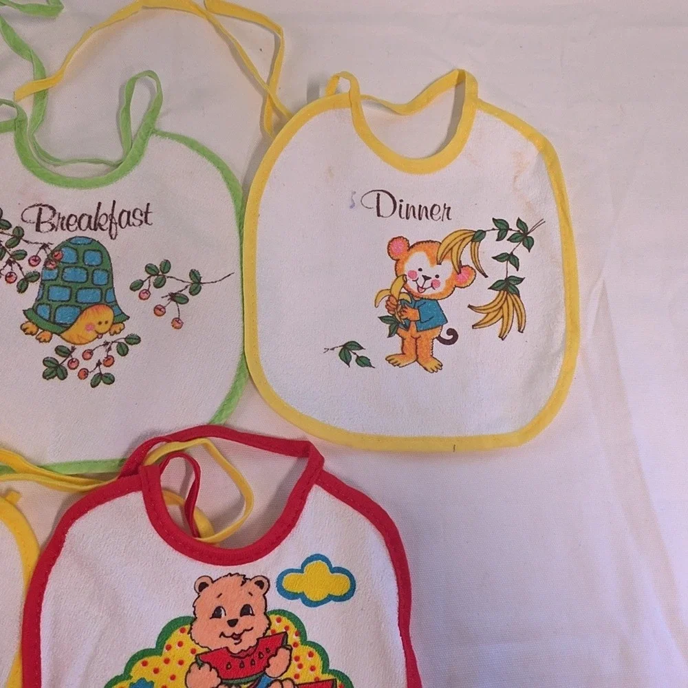 Playskool Vintage Baby Bibs Lot of 7 Multicolor Retro Terry Cloth Mealtime Tie
